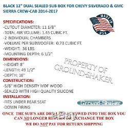 14-18 Chevy Silverado Gmc Sierra Crew Cab Sub box 12 Dual Ported Sub Enclosure
