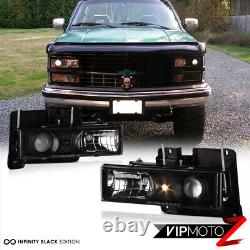 1988-1998 Chevy GMC C10 C/K Tahoe Blazer Black Projector Headlights Headlamp Set