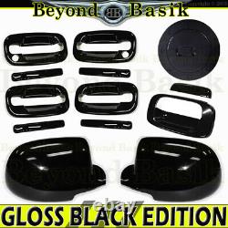 2001-2006 SILVERADO Crew GLOSS BLACK 4 Door Handle COVERS+Gas+Mirrors+Tailgate