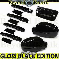 2007-2013 Silverado Crew GLOSS BLACK Door Handle Covers+Mirrors+Tailgate withCam