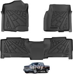3PCS Black Front Rear Row Floor Mats TPE Fits 99-07 Silverado Sierra Crew Cab