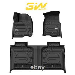 3W Floor Mats Liner for 2019-2025 Silverado / Sierra 1500 2500 3500 Crew Cab TPE