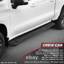 6 Flat Running Boards for 2019-2024 Silverado Sierra 1500 2500 3500 HD Crew Cab