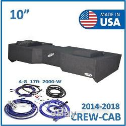 Chevy Silverado & Gmc Sierra Crew-Cab 10 sub box Subwoofer Enclosure + Amp kit