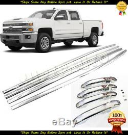 FOR 2014-18 Chevrolet Silverado CREW Window Sill+LTZ Chrome Handle Trim Cover