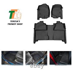 Floor Mats 2 Row Liner Set Black for 2007-2013 Silverado/Sierra 1500 Crew Cab