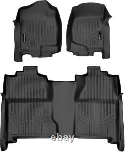 Floor Mats 2 Row Liner Set Black for 2007-2013 Silverado/Sierra 1500 Crew Cab