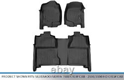 Floor Mats 2 Row Liner Set Black for 2007-2013 Silverado/Sierra 1500 Crew Cab