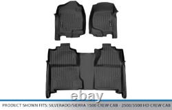 Floor Mats 2 Row Liner Set Black for 2007-2013 Silverado/Sierra 1500 Crew Cab