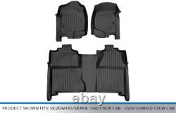 Floor Mats 2 Row Liner Set Black for 2007-2013 Silverado/Sierra 1500 Crew Cab