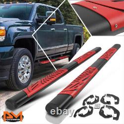 For 07-19 Silverado/Sierra Crew Cab 5 Black Oval Running Boards withRed Step Pads