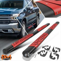 For 19-22 Silverado/Sierra Crew Cab 5 Black Oval Running Boards withRed Step Pads