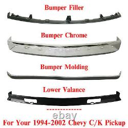 Front Bumper Chrome +Filler + Molding + Valance For 1988 2002 Chevy C/K Pickup