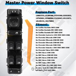 Master Power Window Switch & Bezel for 2003-07 Silverado Sierra Crew Cab Driver