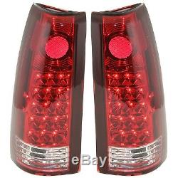 Pair LED Tail Light for 1988-1999 Chevrolet K1500 & 1988-99 C1500 Clear/Red Lens