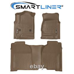 SMARTLINER Custom Floor Mat Tan Liner Set for 2014-18 Silverado/Sierra Crew Cab