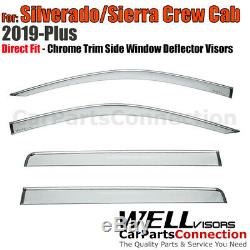 WellVisors Window Visors For 19-Up Silverado GMC Sierra Crew Cab Chrome Trim